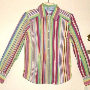 Colorful Striped Button Down Cotton Shirt Top
